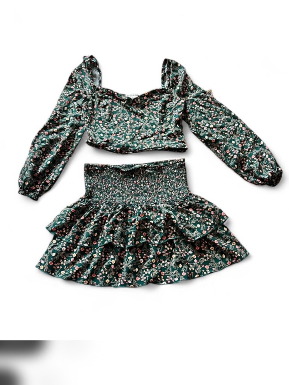 Inspired Hearts Dark Green Floral Top with Pink and Yellow Flowers